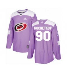 Youth Carolina Hurricanes #90 Pyotr Kochetkov Authentic Purple Fights Cancer Practice Hockey Jersey