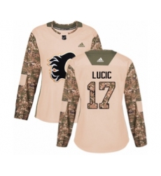 Women's Calgary Flames #17 Milan Lucic Authentic Camo Veterans Day Practice Hockey Jersey