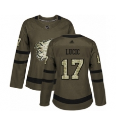 Women's Calgary Flames #17 Milan Lucic Authentic Green Salute to Service Hockey Jersey