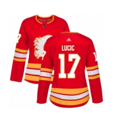 Women's Calgary Flames #17 Milan Lucic Authentic Red Alternate Hockey Jersey