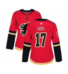 Women's Calgary Flames #17 Milan Lucic Authentic Red Home Hockey Jersey