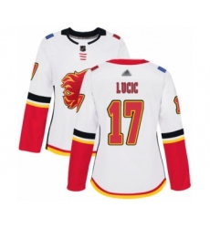 Women's Calgary Flames #17 Milan Lucic Authentic White Away Hockey Jersey