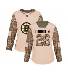 Women's Boston Bruins #26 Par Lindholm Authentic Camo Veterans Day Practice Hockey Jersey