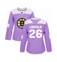 Women's Boston Bruins #26 Par Lindholm Authentic Purple Fights Cancer Practice Hockey Jersey