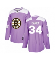 Men's Boston Bruins #34 Paul Carey Authentic Purple Fights Cancer Practice Hockey Jersey