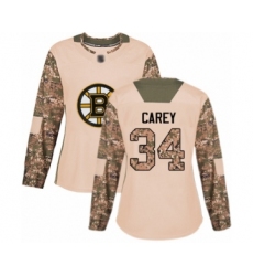 Women's Boston Bruins #34 Paul Carey Authentic Camo Veterans Day Practice Hockey Jersey