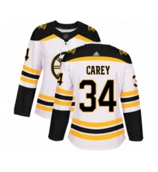 Women's Boston Bruins #34 Paul Carey Authentic White Away Hockey Jersey