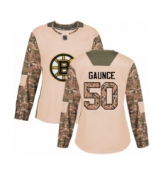 Women's Boston Bruins #50 Brendan Gaunce Authentic Camo Veterans Day Practice Hockey Jersey