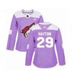 Women's Arizona Coyotes #29 Barrett Hayton Authentic Purple Fights Cancer Practice Hockey Jersey