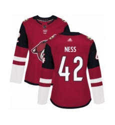 Women's Arizona Coyotes #42 Aaron Ness Authentic Burgundy Red Home Hockey Jersey