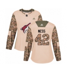 Women's Arizona Coyotes #42 Aaron Ness Authentic Camo Veterans Day Practice Hockey Jersey