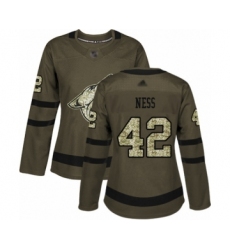 Women's Arizona Coyotes #42 Aaron Ness Authentic Green Salute to Service Hockey Jersey