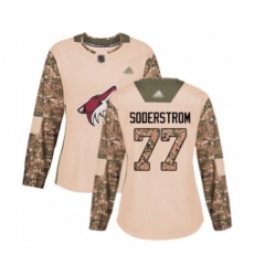 Women's Arizona Coyotes #77 Victor Soderstrom Authentic Camo Veterans Day Practice Hockey Jersey