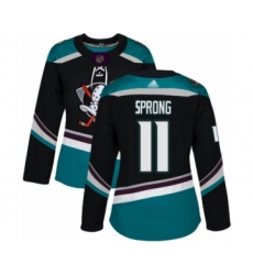 Women's Anaheim Ducks #11 Daniel Sprong Authentic Black Teal Alternate Hockey Jersey