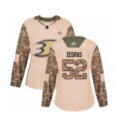 Women's Anaheim Ducks #52 Trevor Zegras Authentic Camo Veterans Day Practice Hockey Jersey