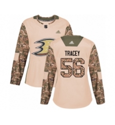 Women's Anaheim Ducks #56 Brayden Tracey Authentic Camo Veterans Day Practice Hockey Jersey