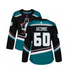 Women's Anaheim Ducks #60 Jackson Lacombe Authentic Black Teal Alternate Hockey Jersey