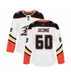 Women's Anaheim Ducks #60 Jackson Lacombe Authentic White Away Hockey Jersey