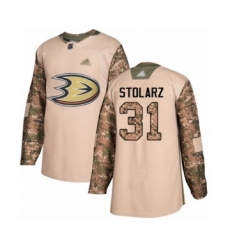 Youth Anaheim Ducks #31 Anthony Stolarz Authentic Camo Veterans Day Practice Hockey Jersey