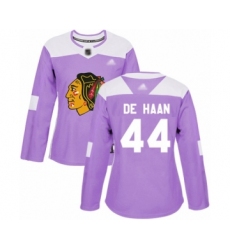 Women's Chicago Blackhawks #44 Calvin De Haan Authentic Purple Fights Cancer Practice Hockey Jersey