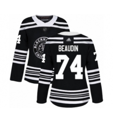 Women's Chicago Blackhawks #74 Nicolas Beaudin Authentic Black Alternate Hockey Jersey