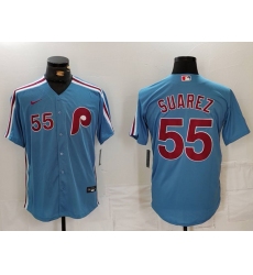 Men's Philadelphia Phillies #55 Ranger Suarez Number Light Blue Cooperstown Cool Base Jersey