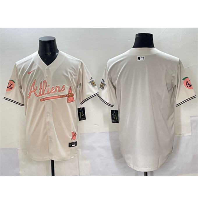 Men's Atlanta Braves Blank Cream 2024 Atliens & Peach With Outkast Vapor Limited Stitched Baseball Jersey
