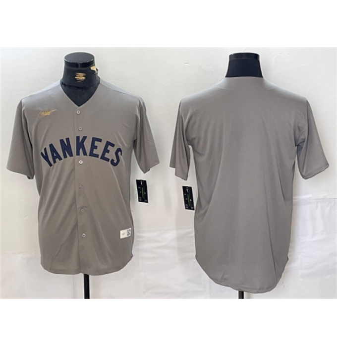 Men's New York Yankees Blank Gray Cool Base Stitched Baseball Jersey