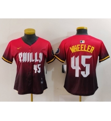 Women's Philadelphia Phillies #45 Zack Wheeler Number Red 2024 City Connect Limited Jersey