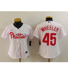 Women's Philadelphia Phillies #45 Zack Wheeler White Pinstripe Stitched Cool Base Jersey