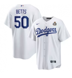 Men's Los Angeles Dodgers #50 Mookie Betts Nike White 2024 World Series Home Replica Player Jersey