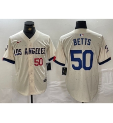 Men's Los Angeles Dodgers #50 Mookie Betts Number Cream 2024 City Connect Limited Stitched Jersey