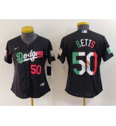 Women's Los Angeles Dodgers #50 Mookie Betts Number Mexico Black Cool Base Stitched Jersey