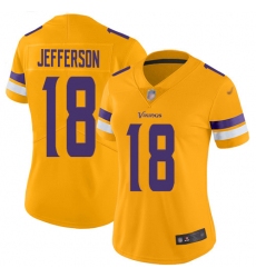 Women's Minnesota Vikings #18 Justin Jefferson Gold Stitched NFL Limited Inverted Legend Jersey Women's Minnesota Vikings #18 Justin Jefferson Gold Stitched NFL Limited Inverted Legend Jersey