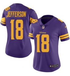 Women's Minnesota Vikings #18 Justin Jefferson Purple Stitched NFL Limited Rush Jersey Women's Minnesota Vikings #18 Justin Jefferson Purple Stitched NFL Limited Rush Jersey
