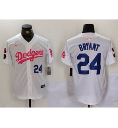 Men's Los Angeles Dodgers #24 Kobe Bryant White Pink Vin & Kobe Stitched Baseball Jersey