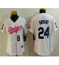 Women's Los Angeles Dodgers #8 24 Kobe Bryant Number White Pink With Limited Stitched Jersey