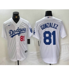 Men's Los Angeles Dodgers #81 Victor Gonzalez Number White Cool Base Stitched Baseball Jersey