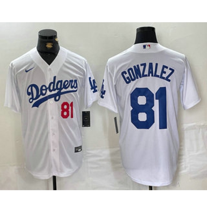 Men's Los Angeles Dodgers #81 Victor Gonzalez Number White Cool Base Stitched Baseball Jersey