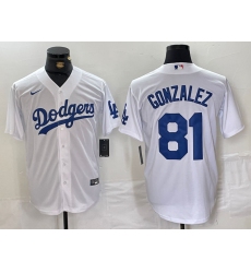 Men's Los Angeles Dodgers #81 Victor Gonzalez White Cool Base Stitched Baseball Jersey
