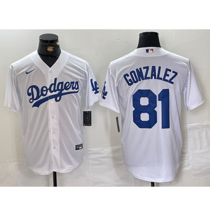 Men's Los Angeles Dodgers #81 Victor Gonzalez White Cool Base Stitched Baseball Jersey