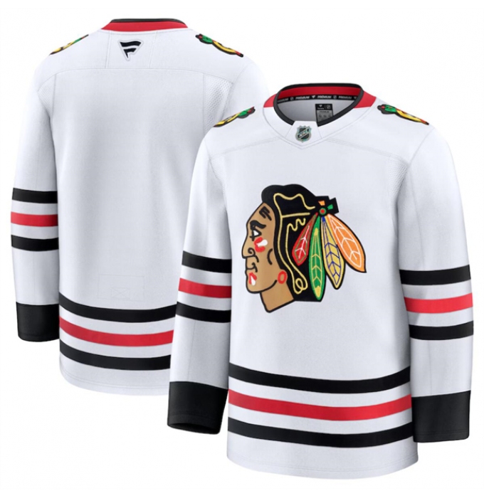 Men's Chicago Blackhawks Blank White 2024-25 Away Stitched Hockey Jersey