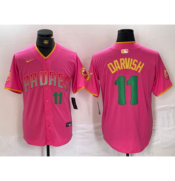 Men's San Diego Padres #11 Yu Darvish Pink Player Number Fashion Baseball Jersey