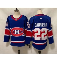 Men's Montreal Canadiens #22 Cole Caufield Blue 2020-21 Reverse Retro Alternate Hockey Jersey