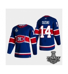 Men's Adidas Canadiens #14 Nick Suzuki Blue Road Authentic 2021 Stanley Cup Jersey