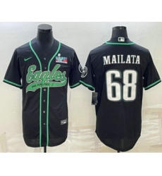 Men's Philadelphia Eagles #68 Jordan Mailata Black With Super Bowl LVII Patch Cool Base Stitched Baseball Jersey