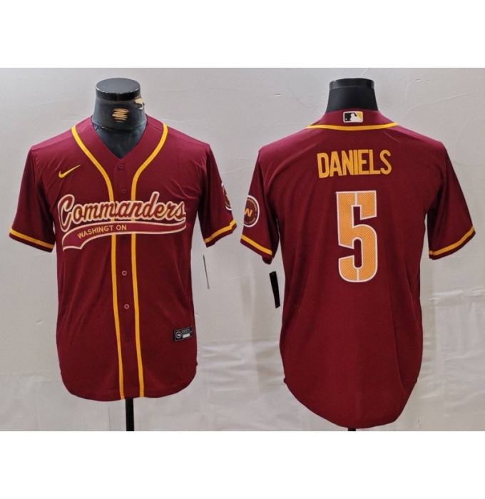 Men's Washington Commanders #5 Jayden Daniels Burgundy Cool Base Stitched Baseball Jersey