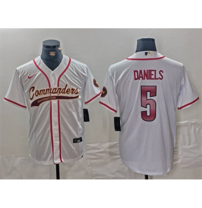 Men's Washington Commanders #5 Jayden Daniels White With Cool Base Stitched Baseball Jersey