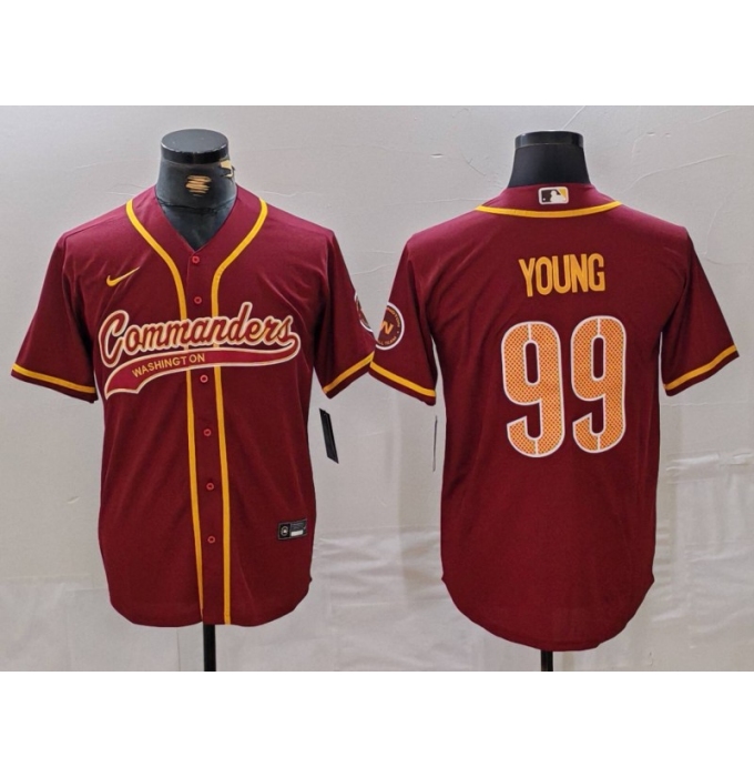 Men's Washington Commanders #99 Chase Young Burgundy Cool Base Stitched Baseball Jersey