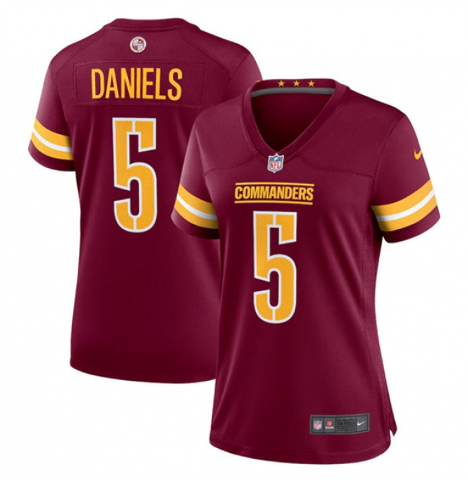 Women's Washington Commanders #5 Jayden Daniels Burgundy 2024 Draft Football Stitched Jersey(Run Small)